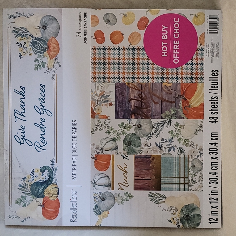 Paper, scrapbooking paper,  Thanksgiving, fall, give thanks, brand Recol…